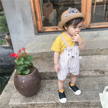 Mùa hè mới 2019 quần áo trẻ em, bé trai và bé gái Phiên bản Hàn Quốc của quần quai sọc, quần yếm trẻ em bán trực tiếp Quần yếm