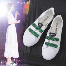 Mùa hè miệng trắng giày nữ hoang dã Phiên bản Hàn Quốc của giày lười Velcro Giày vải trắng nữ giày đế xuồng sang trọng Giày vải nữ