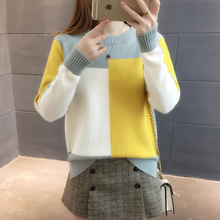 Áo len nữ màu kẹo mút 2018 đầu xuân mới phiên bản màu Hàn Quốc kết hợp áo sơ mi dệt kim tay dài chạm đáy trên quần áo Áo len nữ