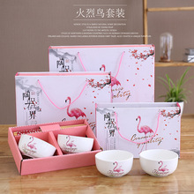 Bộ đồ ăn bằng gốm sứ Flamingo Bộ hộp quà tặng Cửa hàng quà tặng Mở quà tặng Hoạt động thực tế Quà tặng thoát nước Hộp quà