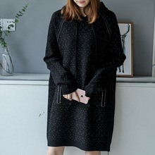 558-0013 thời trang trùm đầu áo len dệt kim lỏng lẻo mùa thu và mùa đông mới của phụ nữ dài đoạn nhỏ áo thủy triều Áo len trùm đầu