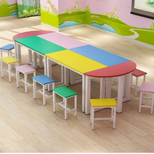 Bàn học mầm non cho trẻ em bàn học bán buôn màu sắc trung học bàn ghế kết hợp hộ gia đình bằng thép dải bàn viết Bàn ghế học