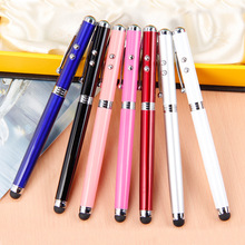 Bút stylus kim loại Bút điện dung Laser Con trỏ laser 4-in-1 bút bi đa chức năng Quảng cáo logo tùy biến Bút bi