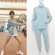 Xu mùa thu đầu năm với cầu vồng Xiaomabao chữ Li thêu áo len áo khoác nữ màu xanh nhạt phù hợp với thể thao Bộ đồ thể thao nữ