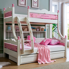 Giường gỗ màu hồng cô gái công chúa Giấc mơ giường cao và thấp giường mẹ đa năng giường gỗ rắn Giường trẻ em