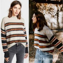 Thời trang Pháp chụp ảnh INS blogger với áo len sọc màu tương phản mohair pha trộn áo len nữ Áo len nữ