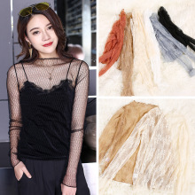 Phối áo lưới đáy quần nữ size lớn phiên bản Hàn Quốc lưới bên trong chiếc áo khoác lưới nhỏ màu đen gợi cảm Áo voan ren