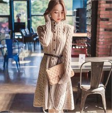 Áo khoác nữ mùa đông mới của Hàn Quốc xoắn áo len dài đan áo len dày mùa đông Áo len nữ