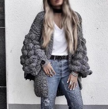Xiaoxiao nhà máy trực tiếp Iceland tóc stereo bóng lớn thanh tay dài phần mùa thu và mùa đông áo len cardigan áo khoác nữ Áo len nữ