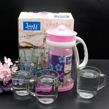 Ấm trà hoa thủy tinh dung tích lớn năm mảnh bình nước lạnh trong nhà đặt Bộ quà tặng nước trà khuyến mãi Ấm đun nước lạnh