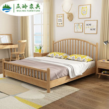 Giường ngủ Bắc Âu đơn giản 1,5 m tất cả giường gỗ nguyên khối 1,8 m giường đôi đồ nội thất phòng ngủ bằng gỗ cao su Giường gỗ