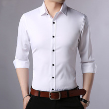 Xuân 2019 phiên bản mới Hàn Quốc của áo thun co giãn nam màu tự may dài tay trẻ trung kinh doanh miễn phí áo trắng nam nóng bỏng Áo sơ mi công sở