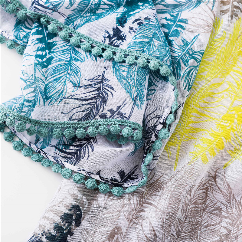 Bufanda de algodn y lino con patrn de plumas Chal de gran tamao femenino Bufanda delgada de aire acondicionado de doble usopicture8