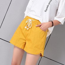 Quần short cotton Học sinh Hàn Quốc thun thun lưng nóng quần rộng size rộng thể thao quần âu nữ mùa hè quần ống rộng 2019 Quần âu nữ