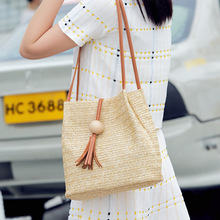 Trang web chính thức của Hàn Quốc với túi xô tương tự túi rơm vai 2019ins mùa hè mới bằng gỗ tua túi Messenger Túi xách thời trang