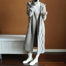Mùa thu và mùa đông hàng nặng Áo Ý lông mềm mại của phụ nữ áo dài phần dày áo trùm đầu trên áo len mở đầu gối Áo len trùm đầu
