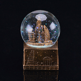 创意礼品 带灯水晶球家居摆件 欧式复古建筑发光水晶球一件代发