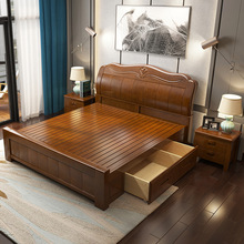 Tất cả giường gỗ sồi gỗ sồi trẻ em 1,2 đơn 1,5 m công chúa 1,8 m lưu trữ giường đôi giường gỗ rắn đồ gỗ Giường gỗ