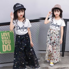 Quần áo bé gái phù hợp với mùa hè Sản phẩm mới 2019 trẻ em lớn Hàn Quốc phiên bản nước ngoài voan chín điểm váy quần ngắn tay áo hai dây Bộ đồ trẻ em