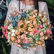 Châu Âu mùa thu 5 ngã ba hoa hồng trang trí hoa nhân tạo hoa giả hoa cưới hoa nhân tạo hoa crepe nhà máy bán buôn Nhà máy mô phỏng