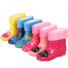 Giày cao cổ nữ cộng nhung mưa 2018 mùa thu đông ấm áp Những chàng trai ống thấp cộng với giày cotton chống nước chống trượt mùa đông cho trẻ em Giày đi mưa