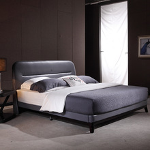 Giường gỗ rắn Bắc Âu Giường da hiện đại tối giản ánh sáng sang trọng giường đôi 1,8 m phòng ngủ chính căn hộ nhỏ Hồng Kông phong cách giường Giường da nghệ thuật