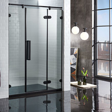 Phòng tắm tùy chỉnh hình phẳng 304 thép không gỉ màu đen đơn giản kính cường lực vách ngăn phòng tắm chống cháy nổ Phòng tắm tùy chỉnh