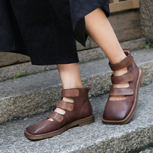 Quay lại với thiết kế cổ xưa của giày nữ 2018 thời trang mới Velcro giản dị đầu vuông da retro giúp giày bốt cao Giày cao