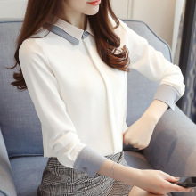 Áo xuân hè 2019 mới của phụ nữ Hàn Quốc áo voan nữ dài tay giản dị chạm đáy áo sơ mi Han Fan áo trắng nữ Áo voan ren