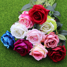QT1-31 nhà sản xuất cầm hoa hồng cung cấp đám cưới mô phỏng cao chi nhánh duy nhất của hoa hồng flannel trang trí nội thất Cầm hoa