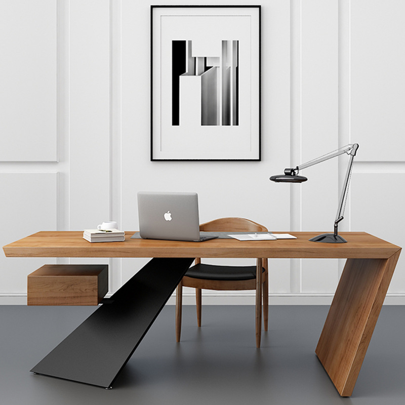 美式乡村实木铁艺桌椅组合家用长方形电脑书桌卧室复古办公桌定制