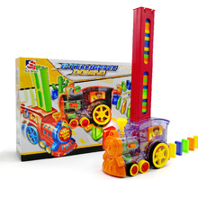 Các đoàn tàu domino được tự động đặt trên xe domino Đồ chơi giáo dục của trẻ em 3-6 tuổi rung cùng một đoạn Đồ chơi xe điện