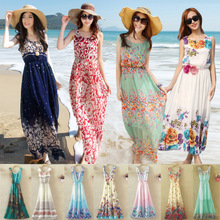 Xuân hè 2019 không tay váy voan hoa boho váy kỳ nghỉ bãi biển váy dài váy nữ Đầm