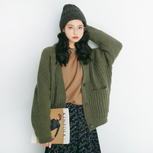 2019 thời trang mới lỏng lẻo phiên bản Hàn Quốc của áo len dệt kim nữ cổ chữ V dày, áo len dài tay màu dày bán buôn Áo len đan