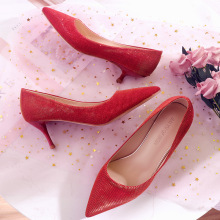 Giày đơn nữ 2018 Giày cưới mùa thu nữ màu đỏ cô dâu cao gót nữ đẹp với mũi nông nhọn Giày cưới Trung Quốc Giày cao gót
