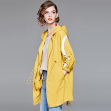 Thời trang châu Âu 2019 mùa thu mới của phụ nữ thời trang áo trùm đầu áo khoác lỏng lẻo dài Q801409 Áo gió nữ