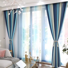 Rèm trực tiếp tối giản hiện đại sọc Địa Trung Hải rèm vải bông tùy chỉnh phòng ngủ phòng khách xong Rèm đơn giản