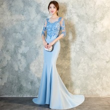 Đầm dự tiệc dài phần đuôi dài 2019 mới bồng bềnh gợi cảm phong cách Hàn Quốc thon thả tiệc chủ nhà nhỏ đầm nữ Đám cưới sườn xám
