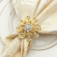 Chỗ cao cấp đính kim cương hoa hướng dương vàng nhà hàng khách sạn vòng khăn ăn khăn ăn khăn ăn khóa hợp kim nhẫn kim cương Thiết bị khách sạn
