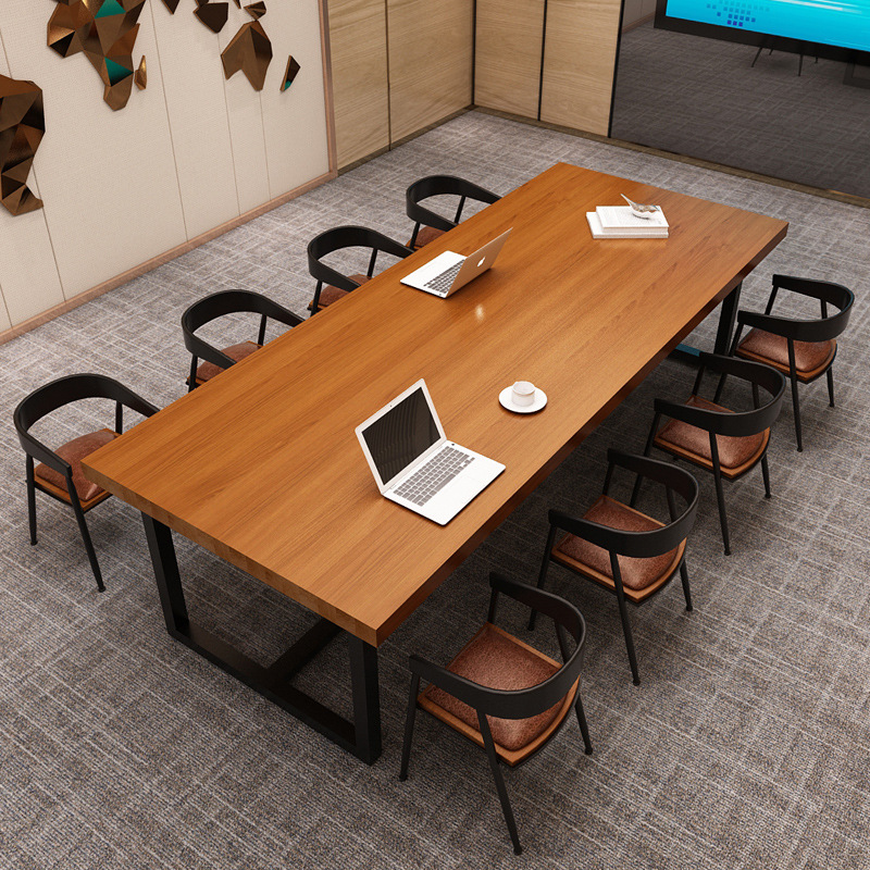 美式复古实木办公桌铁艺长方形会议桌工作室员工培训洽谈桌椅组合