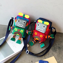Phiên bản tiếng Hàn của túi trẻ em cá tính mới robot màu va chạm vai túi hoạt hình chéo chéo vui nhộn túi vải nhỏ Túi messenger cho trẻ em