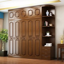 Tủ quần áo gỗ rắn hiện đại tối giản mới Trung Quốc chạm khắc 3456 cửa tổng thể góc lớn tủ quần áo nội thất phòng ngủ gỗ cao su Tủ quần áo