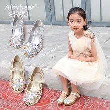 Giày cô gái nhỏ pha lê cao gót mùa xuân và mùa thu Giày trẻ em mới Giày công chúa Hàn Quốc ngọc trai đính kim sa Giày công chúa