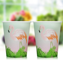 INS gió mùa hè bên flamingo sinh nhật chủ đề trang trí ly giấy in thức uống dùng một lần ly 8 Cốc dùng một lần