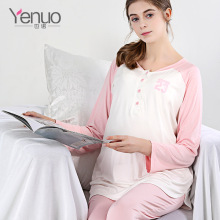 Yannuo đầm mới cho bà bầu mùa xuân và mùa hè đồ ngủ modal dài tay cho con bú Bộ đồ mặt trăng
