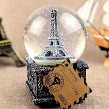 Creative Vintage Tháp Eiffel được chiếu sáng quả cầu pha lê hộp âm nhạc hộp âm nhạc tuyết món quà ngày sinh một thế hệ các chất béo Quà sinh viên