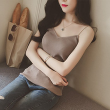 Xuân-Hè 2019 phiên bản Hàn Quốc mới của chiếc áo len sọc dọc tự may sơ mi chạm đáy áo sơ mi nữ yếm đơn giản Áo yếm
