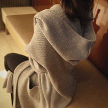 Mùa thu đông 2018 mới của phụ nữ Hàn Quốc áo len dài trùm đầu rộng rãi áo sơ mi dệt kim nữ Áo ngắn khác