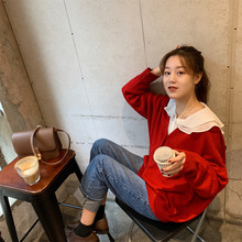[峥] Mùa xuân 2019 phiên bản Hàn Quốc của hàng mới lỏng lẻo khóa ngoài tay áo cổ chữ V đan áo len nữ M1054 Áo len nữ