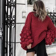 Thu đông 2017 mới phong cách châu Âu và Mỹ thuần túy dệt tay bóng tròn đèn lồng tay áo len đặt đầu áo len nữ Áo len nữ